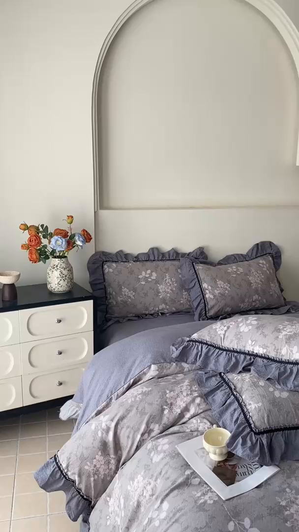 91家纺网 家纺一手货源 找家纺 艺玲家纺 2025新款亲肤舒适复古水洗亚麻四件套 海棠花开