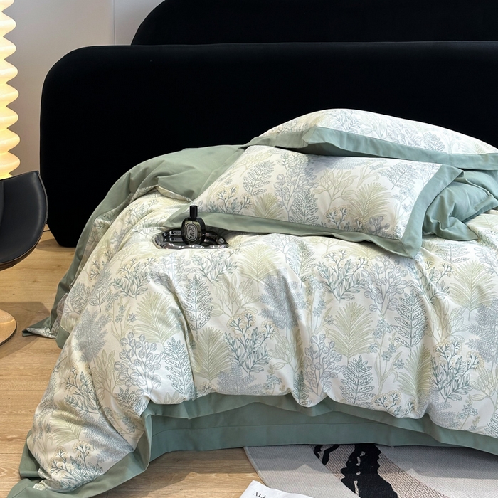 91家纺网 家纺一手货源 找家纺 薏思家纺 2025新款全棉斜纹加厚数码印花-宽边磨毛系列 晨晓-绿