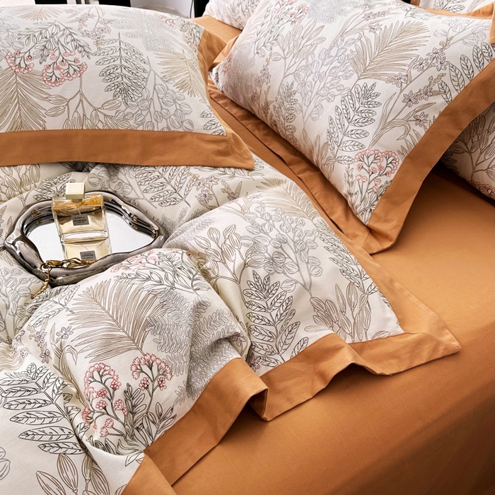 91家纺网 家纺一手货源 找家纺 薏思家纺 2025新款全棉斜纹加厚数码印花-宽边磨毛系列 晨晓-桔