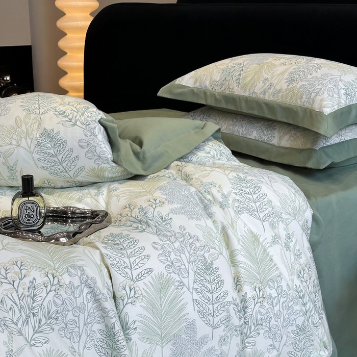 91家纺网 家纺一手货源 找家纺 薏思家纺 2025新款全棉斜纹加厚数码印花-宽边磨毛系列 晨晓-绿