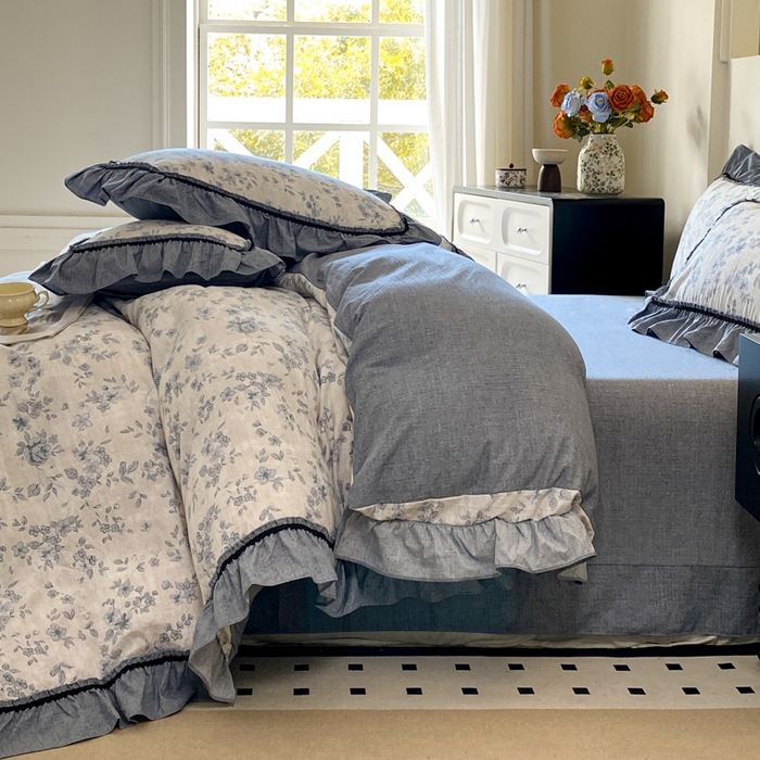 91家纺网 家纺一手货源 找家纺 艺玲家纺 2025新款亲肤舒适复古水洗亚麻四件套 青瓷岁月