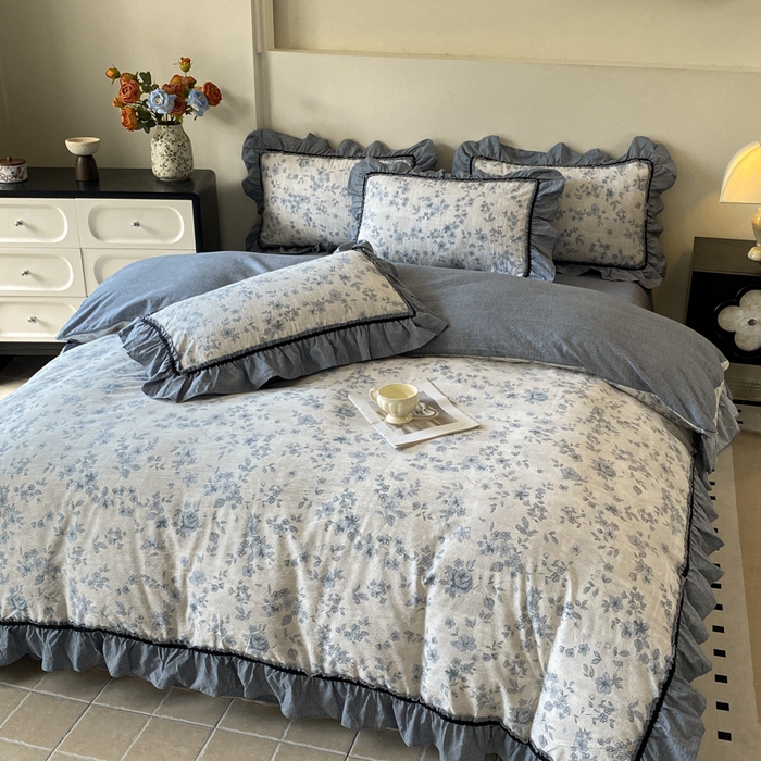 91家纺网 家纺一手货源 找家纺 艺玲家纺 2025新款亲肤舒适复古水洗亚麻四件套 青瓷岁月