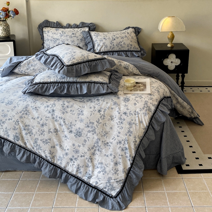 91家纺网 家纺一手货源 找家纺 艺玲家纺 2025新款亲肤舒适复古水洗亚麻四件套 青瓷岁月