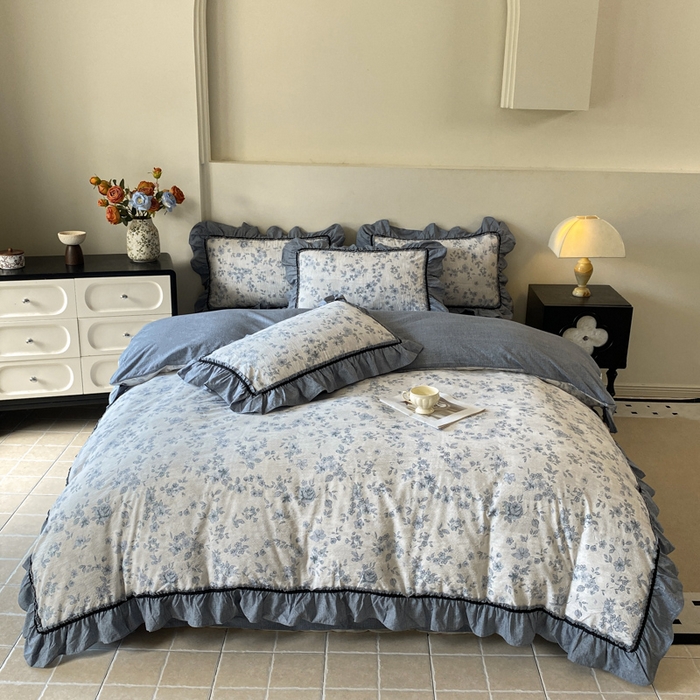 91家纺网 家纺一手货源 找家纺 艺玲家纺 2025新款亲肤舒适复古水洗亚麻四件套 青瓷岁月