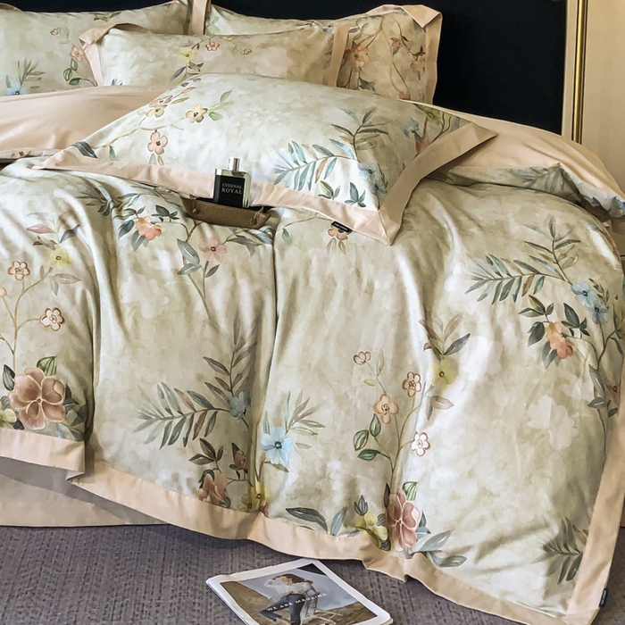 91家纺网 家纺一手货源 找家纺 薏思家纺 2025新款全棉斜纹加厚数码印花-宽边磨毛系列 美伊绿