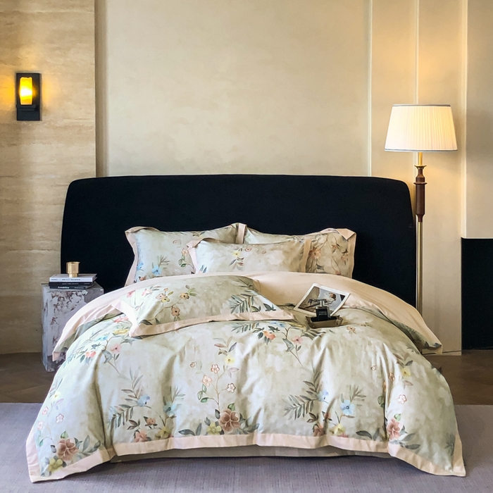 91家纺网 家纺一手货源 找家纺 薏思家纺 2025新款全棉斜纹加厚数码印花-宽边磨毛系列 美伊绿