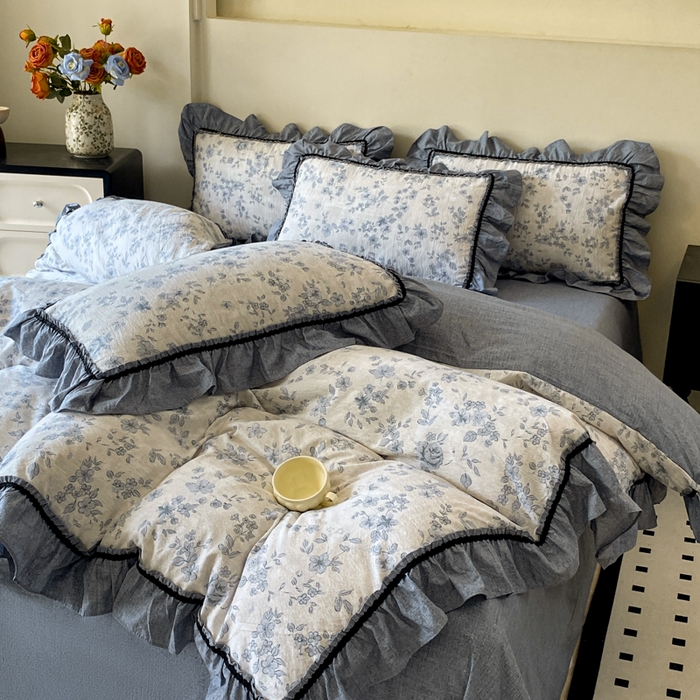 91家纺网 家纺一手货源 找家纺 艺玲家纺 2025新款亲肤舒适复古水洗亚麻四件套 青瓷岁月