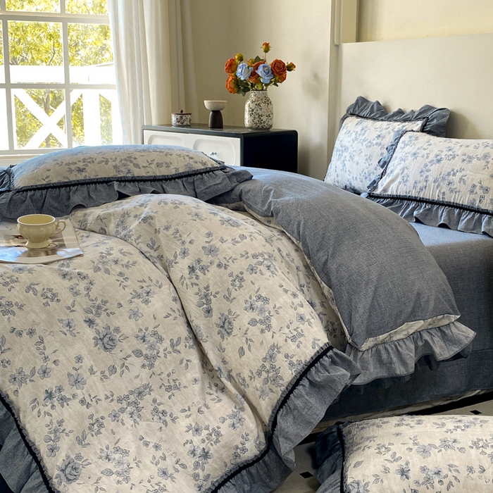 91家纺网 家纺一手货源 找家纺 艺玲家纺 2025新款亲肤舒适复古水洗亚麻四件套 青瓷岁月