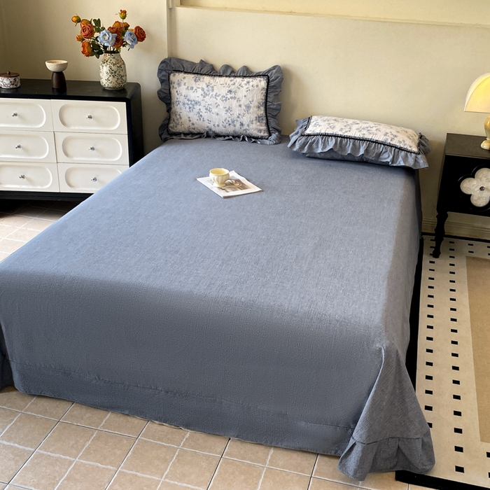 91家纺网 家纺一手货源 找家纺 艺玲家纺 2025新款亲肤舒适复古水洗亚麻四件套 青瓷岁月