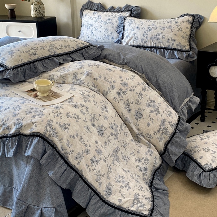 91家纺网 家纺一手货源 找家纺 艺玲家纺 2025新款亲肤舒适复古水洗亚麻四件套 青瓷岁月