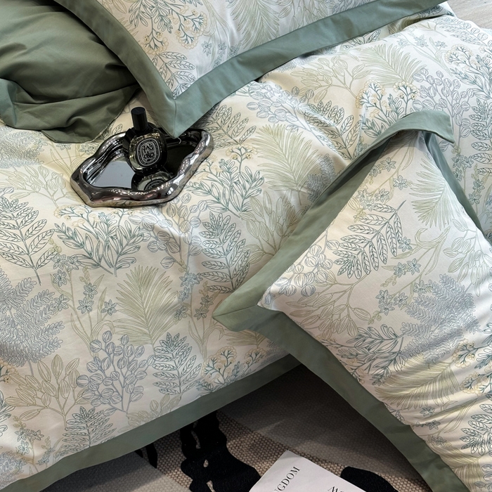 91家纺网 家纺一手货源 找家纺 薏思家纺 2025新款全棉斜纹加厚数码印花-宽边磨毛系列 晨晓-绿