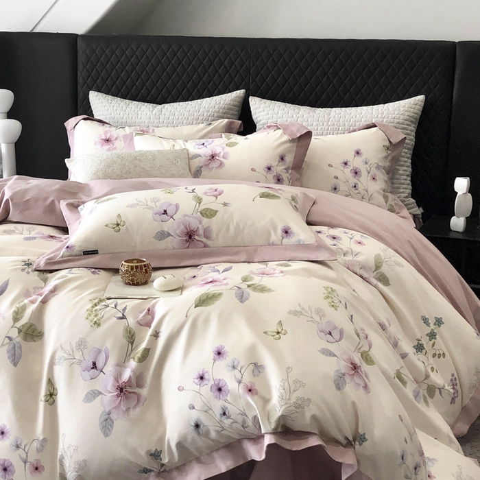 91家纺网 家纺一手货源 找家纺 薏思家纺 2025新款全棉斜纹加厚数码印花-宽边磨毛系列 蝶花清梦