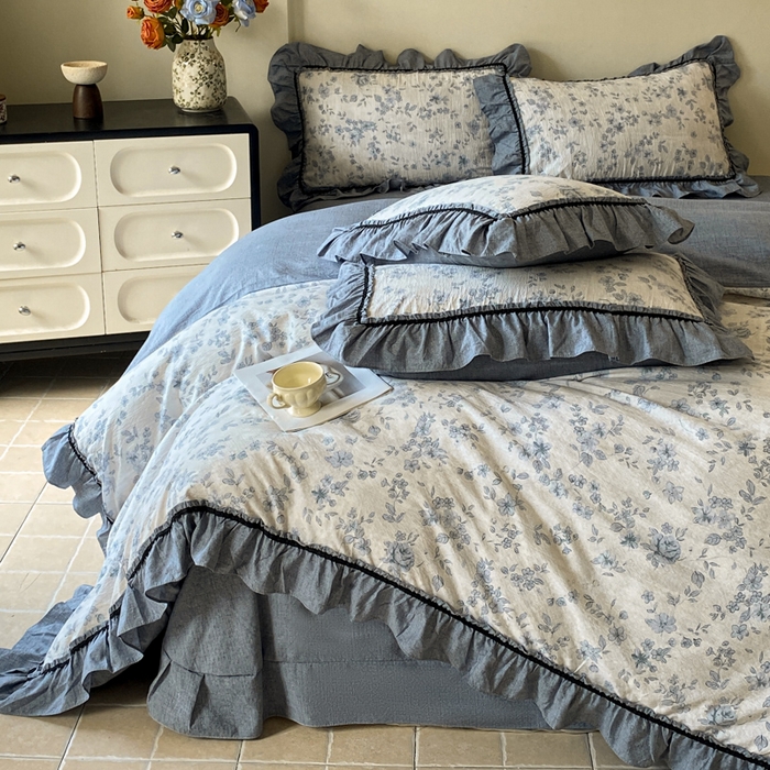 91家纺网 家纺一手货源 找家纺 艺玲家纺 2025新款亲肤舒适复古水洗亚麻四件套 青瓷岁月