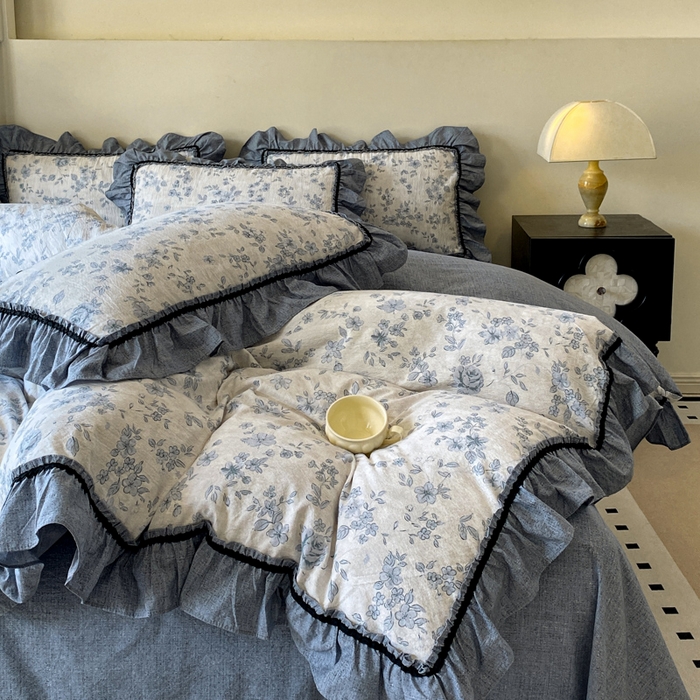 91家纺网 家纺一手货源 找家纺 艺玲家纺 2025新款亲肤舒适复古水洗亚麻四件套 青瓷岁月