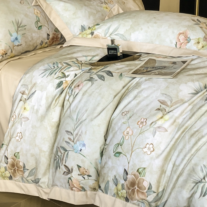 91家纺网 家纺一手货源 找家纺 薏思家纺 2025新款全棉斜纹加厚数码印花-宽边磨毛系列 美伊绿