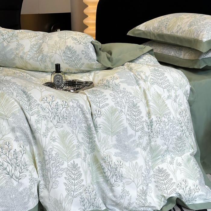 91家纺网 家纺一手货源 找家纺 薏思家纺 2025新款全棉斜纹加厚数码印花-宽边磨毛系列 晨晓-绿