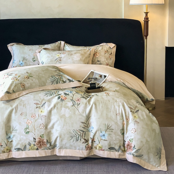 91家纺网 家纺一手货源 找家纺 薏思家纺 2025新款全棉斜纹加厚数码印花-宽边磨毛系列 美伊绿