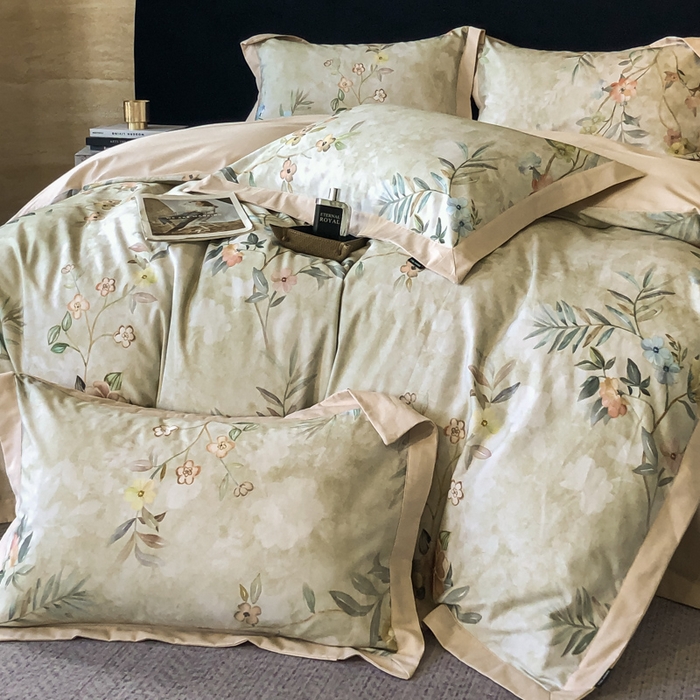 91家纺网 家纺一手货源 找家纺 薏思家纺 2025新款全棉斜纹加厚数码印花-宽边磨毛系列 美伊绿