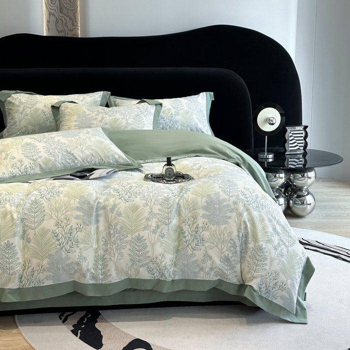 91家纺网 家纺一手货源 找家纺 薏思家纺 2025新款全棉斜纹加厚数码印花-宽边磨毛系列 晨晓-绿