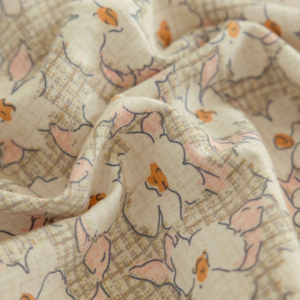 91家纺网 家纺一手货源 找家纺 绫韵家纺 2025秋冬新款印花全棉磨毛冬季加厚纯棉磨毛三件套四件套系列 言依咖