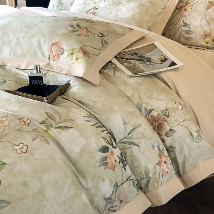 91家纺网 家纺一手货源 找家纺 薏思家纺 2025新款全棉斜纹加厚数码印花-宽边磨毛系列 美伊绿