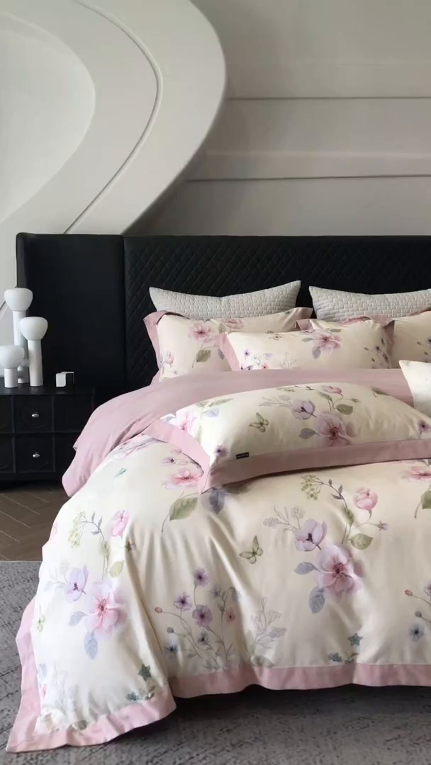 91家纺网 家纺一手货源 找家纺 薏思家纺 2025新款全棉斜纹加厚数码印花-宽边磨毛系列 蝶花清梦