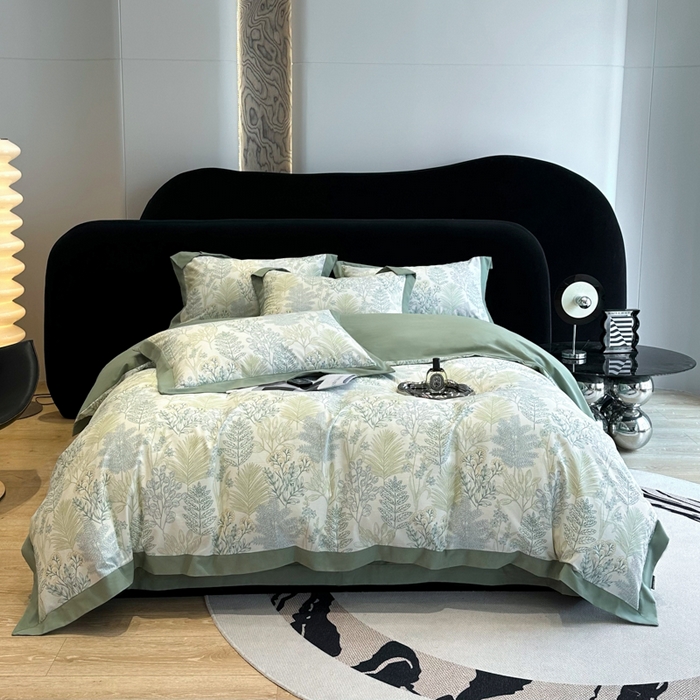 91家纺网 家纺一手货源 找家纺 薏思家纺 2025新款全棉斜纹加厚数码印花-宽边磨毛系列 晨晓-绿