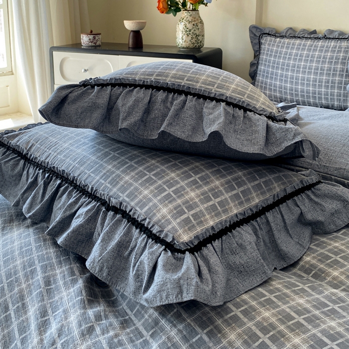 91家纺网 家纺一手货源 找家纺 艺玲家纺 2025新款亲肤舒适复古水洗亚麻四件套 简约线条