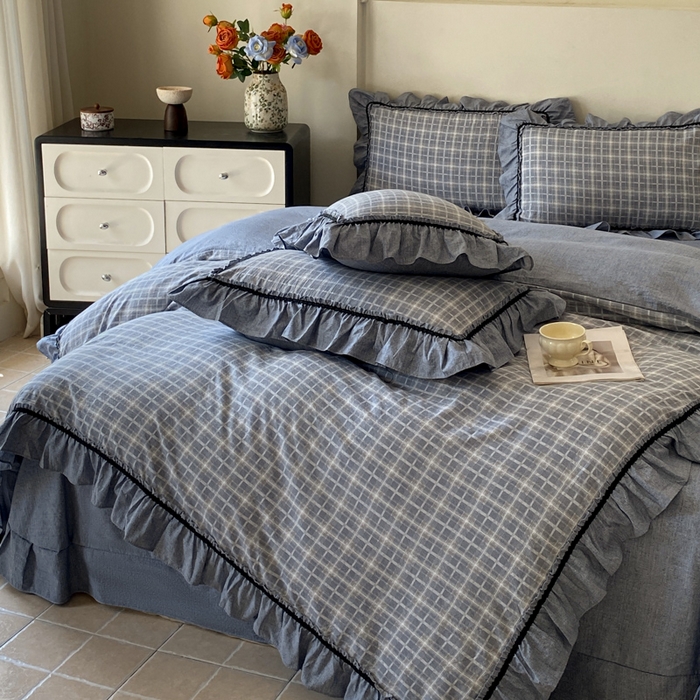 91家纺网 家纺一手货源 找家纺 艺玲家纺 2025新款亲肤舒适复古水洗亚麻四件套 简约线条