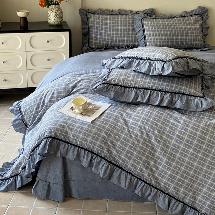 91家纺网 家纺一手货源 找家纺 艺玲家纺 2025新款亲肤舒适复古水洗亚麻四件套 简约线条