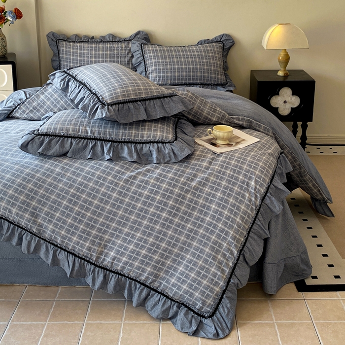 91家纺网 家纺一手货源 找家纺 艺玲家纺 2025新款亲肤舒适复古水洗亚麻四件套 简约线条