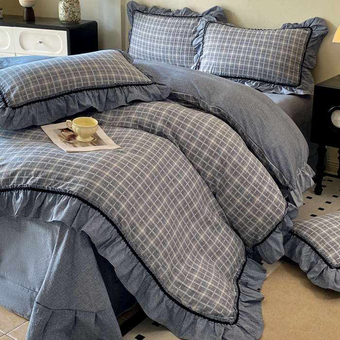 91家纺网 家纺一手货源 找家纺 艺玲家纺 2025新款亲肤舒适复古水洗亚麻四件套 简约线条