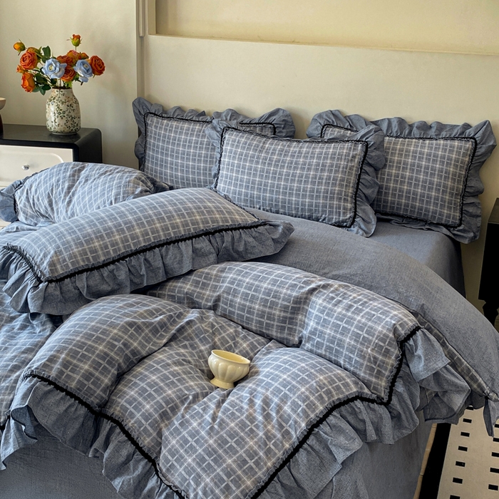 91家纺网 家纺一手货源 找家纺 艺玲家纺 2025新款亲肤舒适复古水洗亚麻四件套 简约线条