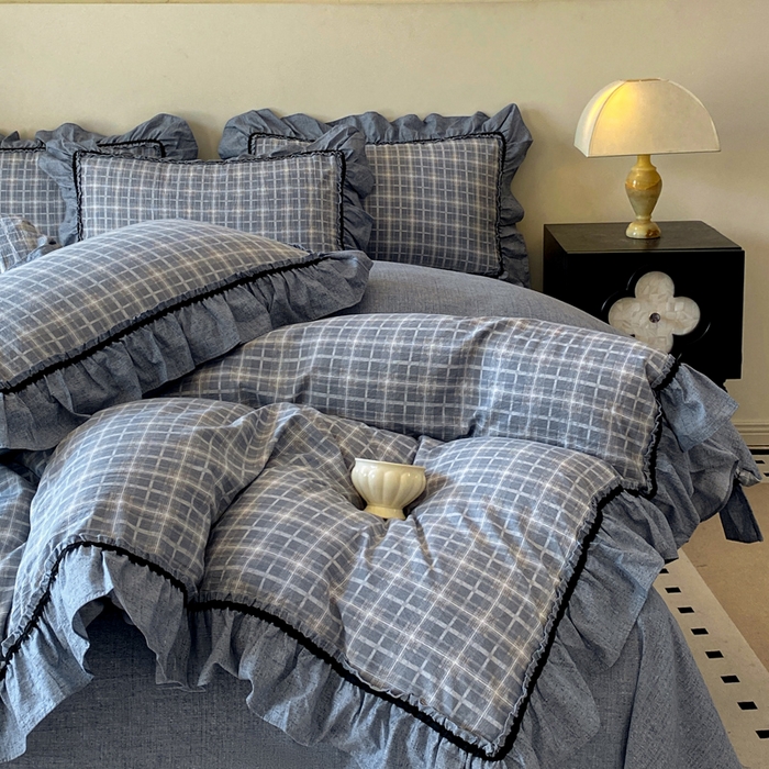 91家纺网 家纺一手货源 找家纺 艺玲家纺 2025新款亲肤舒适复古水洗亚麻四件套 简约线条