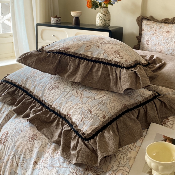 91家纺网 家纺一手货源 找家纺 艺玲家纺 2025新款亲肤舒适复古水洗亚麻四件套 满园花开