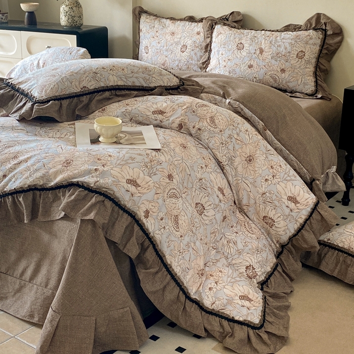 91家纺网 家纺一手货源 找家纺 艺玲家纺 2025新款亲肤舒适复古水洗亚麻四件套 满园花开