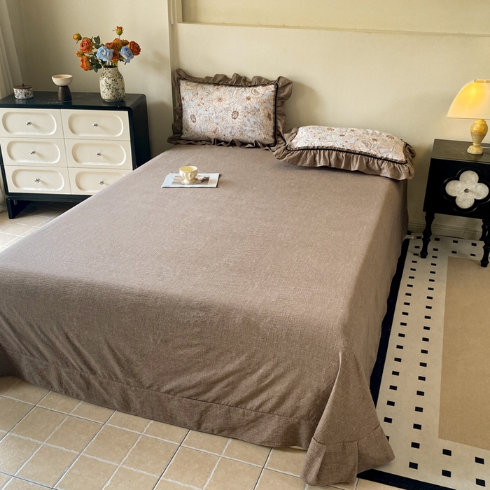 91家纺网 家纺一手货源 找家纺 艺玲家纺 2025新款亲肤舒适复古水洗亚麻四件套 满园花开