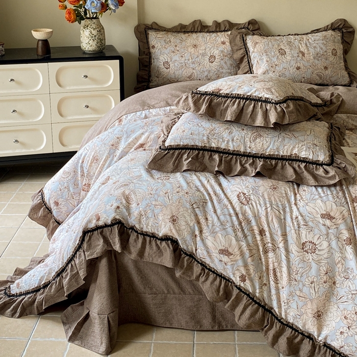 91家纺网 家纺一手货源 找家纺 艺玲家纺 2025新款亲肤舒适复古水洗亚麻四件套 满园花开