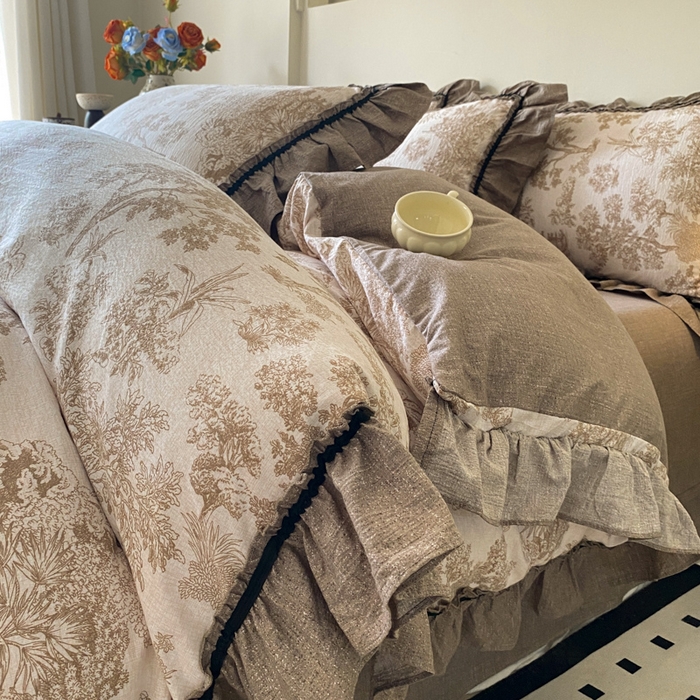 艺玲家纺 2025新款亲肤舒适复古水洗亚麻四件套 陌上花开