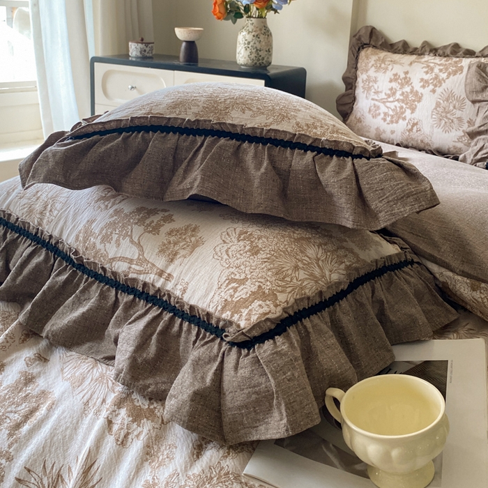 91家纺网 家纺一手货源 找家纺 艺玲家纺 2025新款亲肤舒适复古水洗亚麻四件套 陌上花开