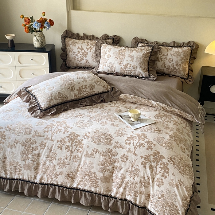 91家纺网 家纺一手货源 找家纺 艺玲家纺 2025新款亲肤舒适复古水洗亚麻四件套 陌上花开