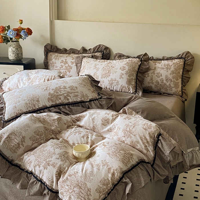 91家纺网 家纺一手货源 找家纺 艺玲家纺 2025新款亲肤舒适复古水洗亚麻四件套 陌上花开