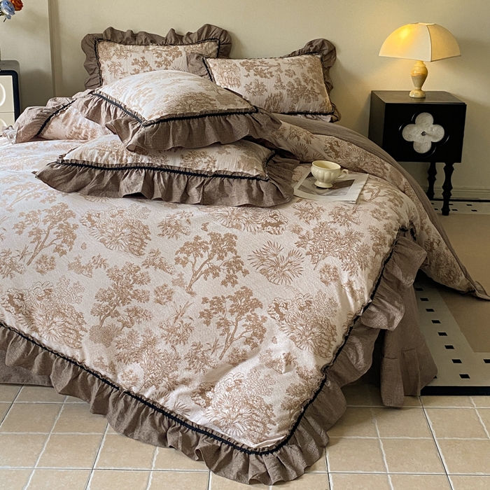 91家纺网 家纺一手货源 找家纺 艺玲家纺 2025新款亲肤舒适复古水洗亚麻四件套 陌上花开