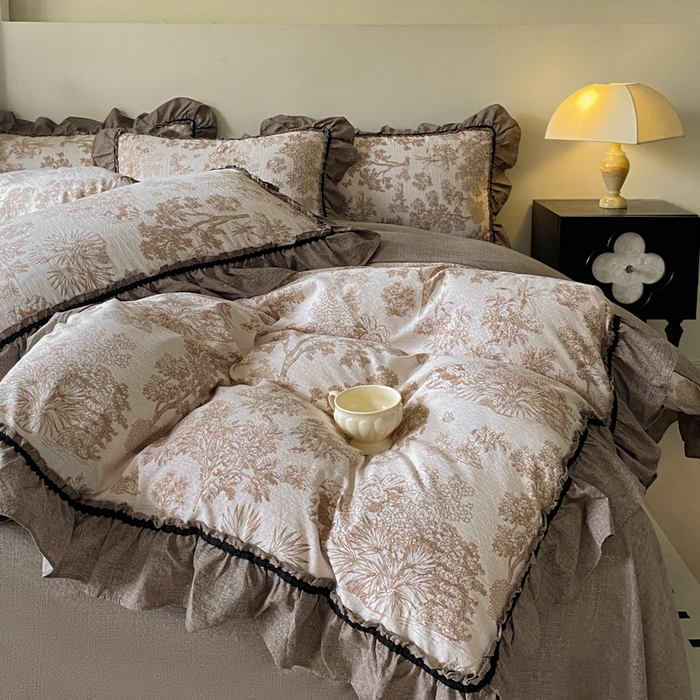 91家纺网 家纺一手货源 找家纺 艺玲家纺 2025新款亲肤舒适复古水洗亚麻四件套 陌上花开