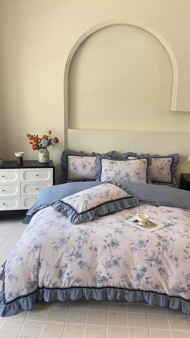 91家纺网 家纺一手货源 找家纺 艺玲家纺 2025新款亲肤舒适复古水洗亚麻四件套 南城旧梦