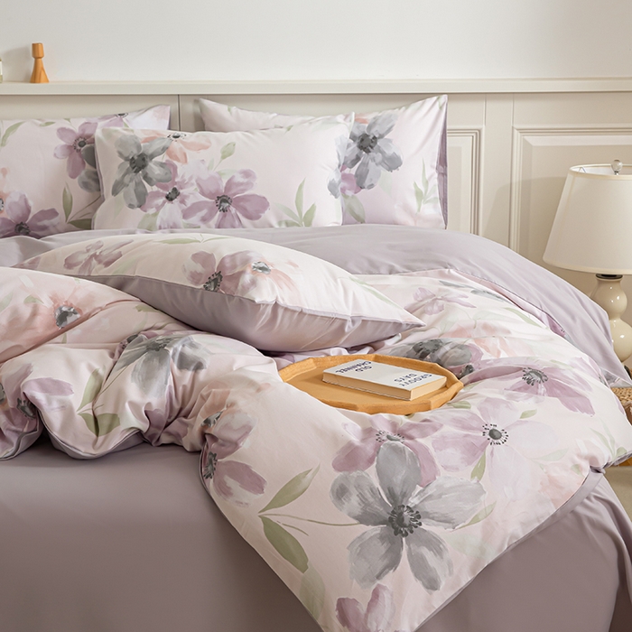 绫韵家纺 2025秋冬新款印花全棉磨毛冬季加厚纯棉磨毛三件套四件套系列 叶颜