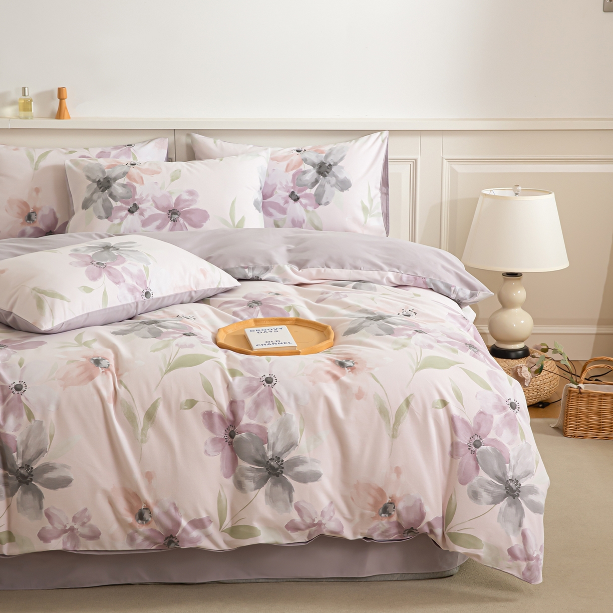 91家纺网 家纺一手货源 找家纺 绫韵家纺 2025秋冬新款印花全棉磨毛冬季加厚纯棉磨毛三件套四件套系列 叶颜