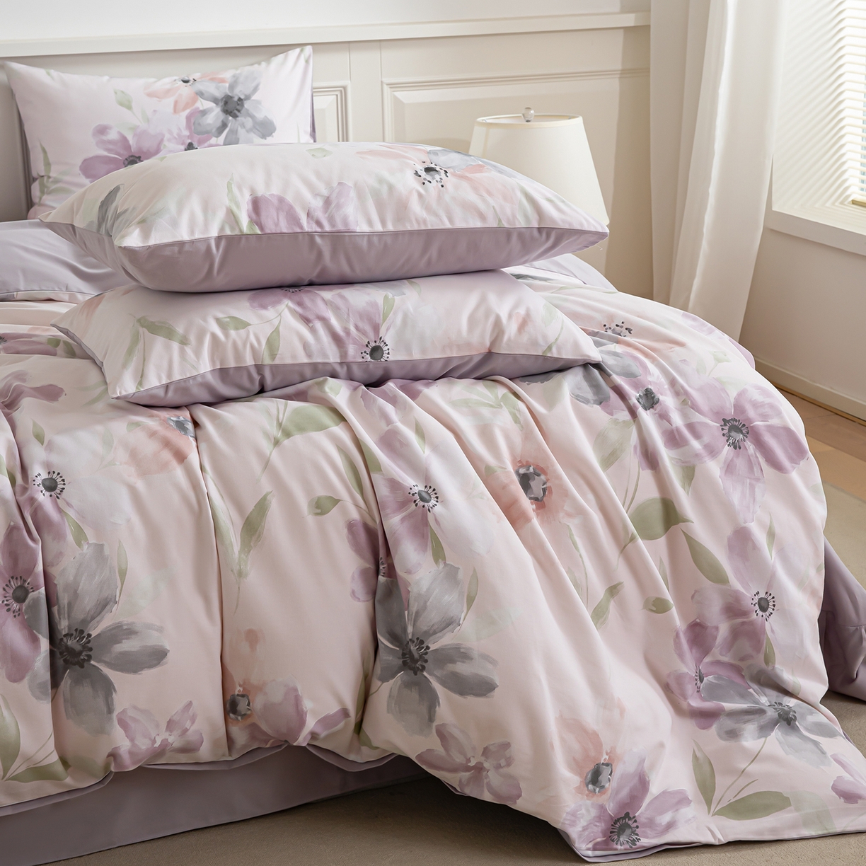 91家纺网 家纺一手货源 找家纺 绫韵家纺 2025秋冬新款印花全棉磨毛冬季加厚纯棉磨毛三件套四件套系列 叶颜