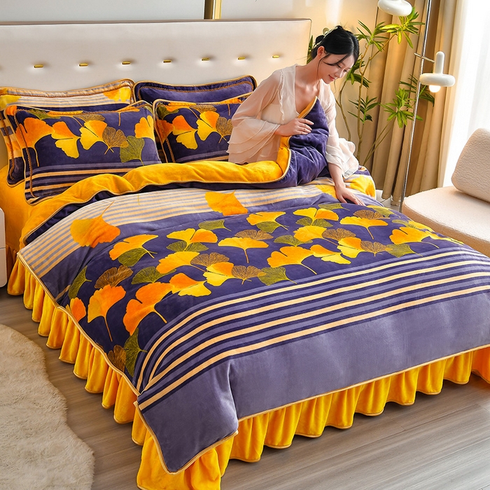 亿品2025直播爆款9.5斤牛奶绒四件套加厚保暖床裙四件套 杏运树