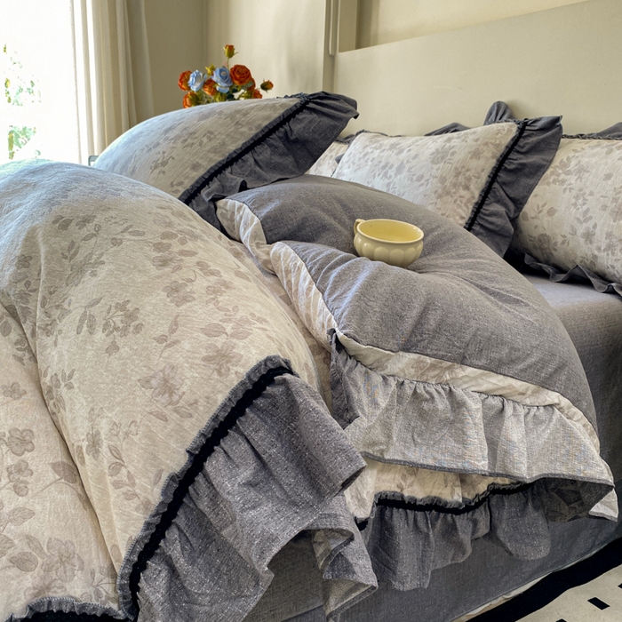 艺玲家纺 2025新款亲肤舒适复古水洗亚麻四件套 花之舞